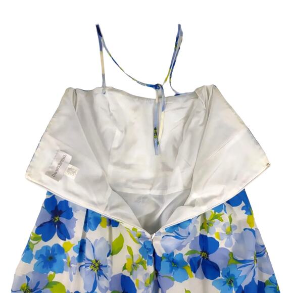 David's Bridal Blue White Floral Taffeta Strapless A-Line Dress, Missy Size 14 - Picture 3 of 6